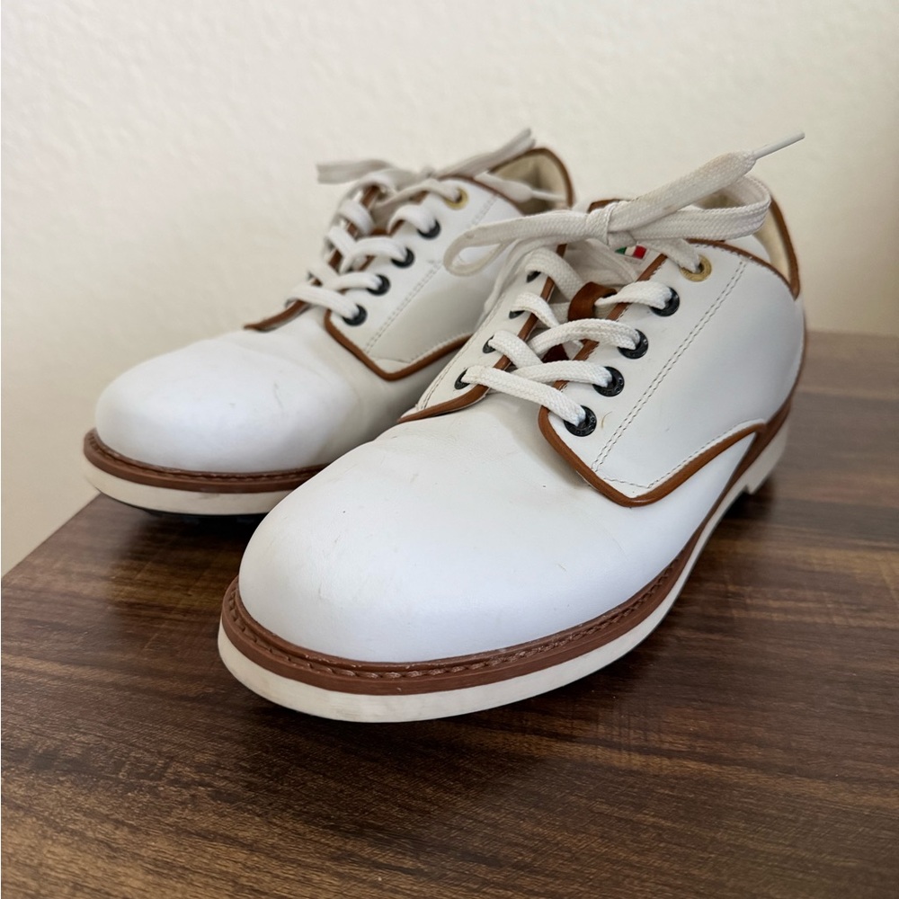 Duca Del Cosma Men’s Leather Golf Shoes with Brown Trim